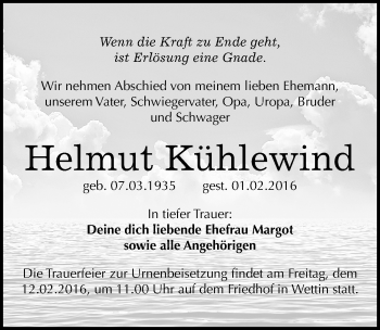 Traueranzeige von Helmut Kühlewind von Mitteldeutsche Zeitung Halle/Saalkreis