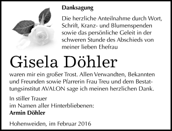 Traueranzeige von Gisela Döhler von Mitteldeutsche Zeitung