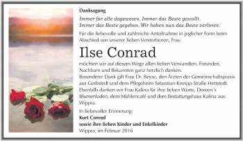 Traueranzeige von Ilse Conrad von Super Sonntag SGH Mansf. Land