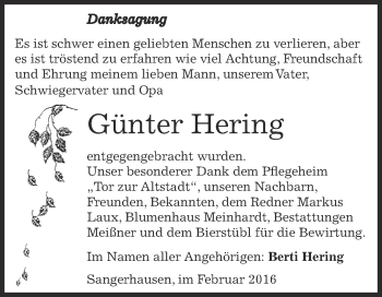 Traueranzeige von Günter Hering von Super Sonntag SGH Mansf. Land