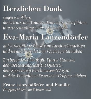 Traueranzeige von Eva-Maria Lanzendörfer von Mitteldeutsche Zeitung Köthen