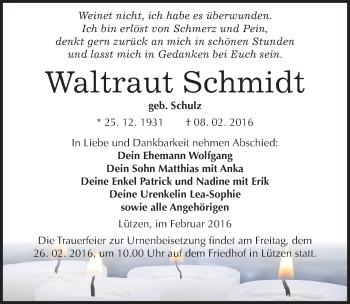 Traueranzeige von Waltraut Schmidt von Mitteldeutsche Zeitung Weißenfels