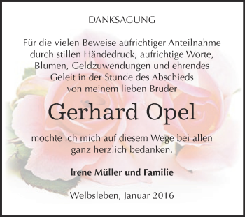 Traueranzeige von Gerhard Opel von Super Sonntag SGH Mansf. Land
