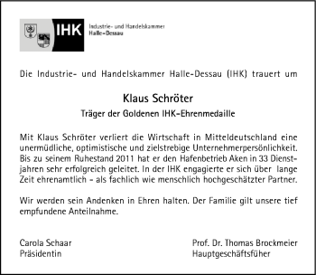 Traueranzeige von Klaus Schröter von Mitteldeutsche Zeitung