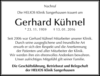 Traueranzeige von Gerhard Kühnel von Mitteldeutsche Zeitung Sangerhausen