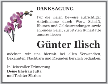 Traueranzeige von Günter Ilisch von WVG - Wochenspiegel NMB / WSF / ZTZ