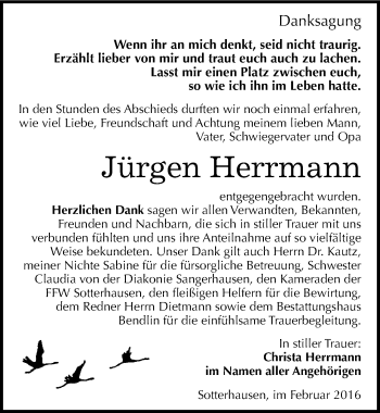 Traueranzeige von Jürgen Herrmann von Mitteldeutsche Zeitung Sangerhausen