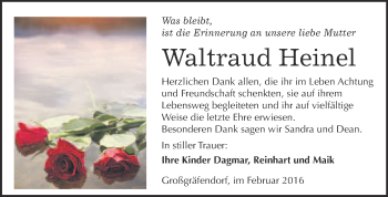 Traueranzeige von Waltraud Heinel von Super Sonntag Merseburg