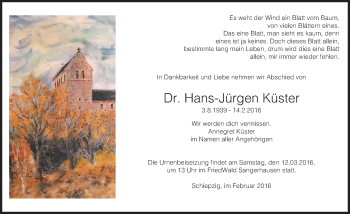 Traueranzeige von Hans-Jürgen Küster von Mitteldeutsche Zeitung Halle/Saalkreis