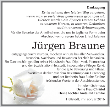 Traueranzeige von Jürgen Braune von Mitteldeutsche Zeitung Mansfelder Land