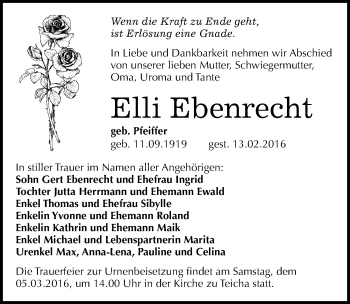 Traueranzeige von Elli Ebenbrecht von Mitteldeutsche Zeitung Halle/Saalkreis