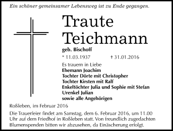 Traueranzeige von Traute Teichmann von Mitteldeutsche Zeitung Naumburg/Nebra