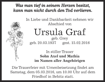 Traueranzeige von Ursula Graf von Super Sonntag Bernburg