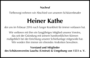 Traueranzeige von Heiner Kathe von Mitteldeutsche Zeitung Naumburg/Nebra