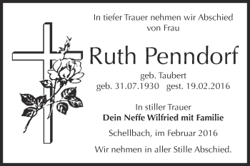 Traueranzeige von Ruth Penndorf von Super Sonntag Zeitz