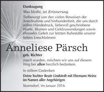 Traueranzeige von Anneliese Pärsch von WVG - Wochenspiegel Bitterfeld