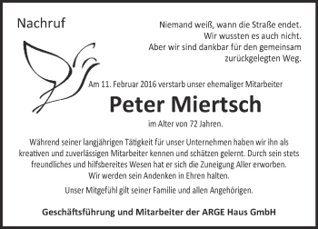 Traueranzeige von Peter Miertsch von Super Sonntag Wittenberg