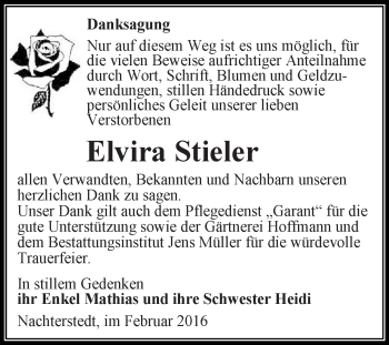 Traueranzeige von Elvira Stieler von Super Sonntag Aschersleben