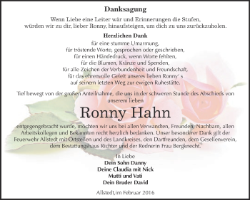 Traueranzeige von Ronny Hahn von Super Sonntag SGH Mansf. Land