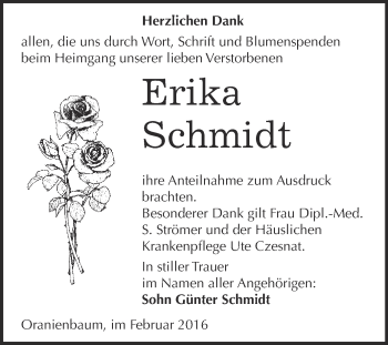 Traueranzeige von Erika Schmidt von WVG - Wochenspiegel Wittenberg