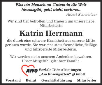 Traueranzeige von Katrin Herrmann von Super Sonntag SGH Mansf. Land