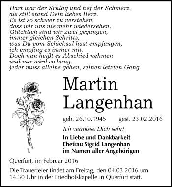 Traueranzeige von Martin Langenhan von Mitteldeutsche Zeitung Merseburg/Querfurt