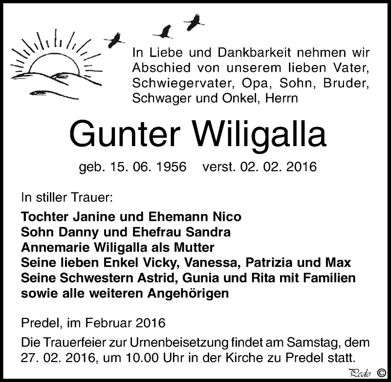  Traueranzeige für Gunter Wiligalla vom 11.02.2016 aus Mitteldeutsche Zeitung Zeitz