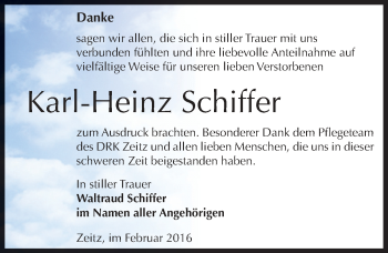Traueranzeige von Karl-Heinz Schiffer von Mitteldeutsche Zeitung Zeitz