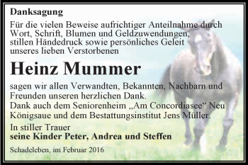 Traueranzeige von Heinz Mummer von Super Sonntag Aschersleben