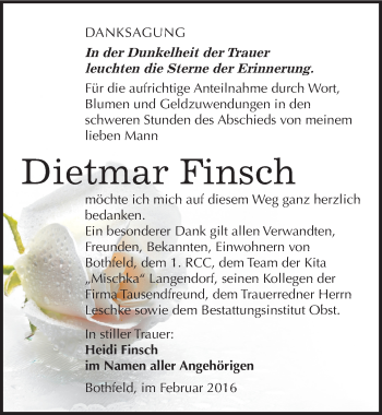 Traueranzeige von Dietmar Finsch von Mitteldeutsche Zeitung Weißenfels