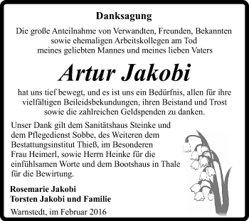 Traueranzeige von Artur Jakobi von Super Sonntag Quedlinburg