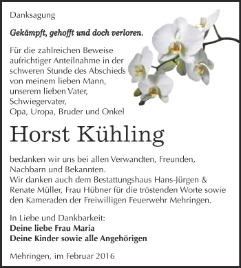 Traueranzeige von Horst Kühling von Super Sonntag Aschersleben