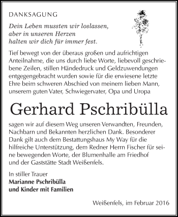 Traueranzeige von Gerhard Pschribülla von WVG - Wochenspiegel NMB / WSF / ZTZ