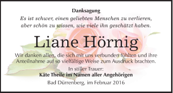 Traueranzeige von Liane Hörnig von Mitteldeutsche Zeitung Merseburg/Querfurt
