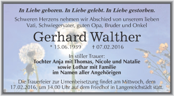 Traueranzeige von Gerhard Walther von Super Sonntag Merseburg
