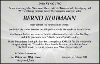 Traueranzeige von Bernd Kuhmann von Mitteldeutsche Zeitung Quedlinburg