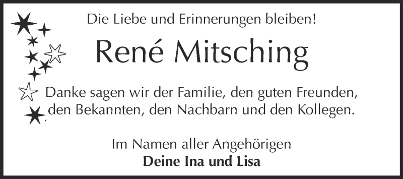  Traueranzeige für René Mitsching vom 27.02.2016 aus WVG - Wochenspiegel Dessau / Köthen