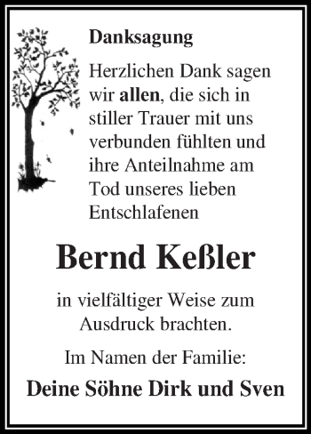 Traueranzeige von Bernd Keßler von WVG - Wochenspiegel Dessau / Köthen