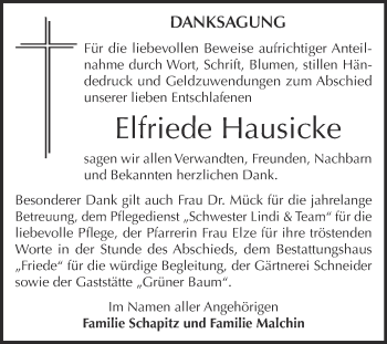 Traueranzeige von Elfriede Hausicke von WVG - Wochenspiegel Dessau / Köthen