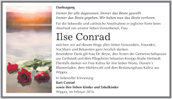 Traueranzeige von Ilse Conrad von Mitteldeutsche Zeitung Mansfelder Land