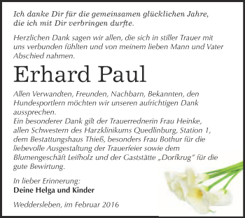 Traueranzeige von Erhard Paul von Super Sonntag Quedlinburg