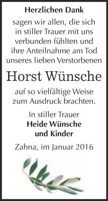 Traueranzeige von Horst Wünsche von WVG - Wochenspiegel Wittenberg