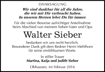 Traueranzeige von Walter Sieber von Mitteldeutsche Zeitung Merseburg/Querfurt