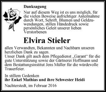 Traueranzeige von Elvira Stieler von Mitteldeutsche Zeitung Aschersleben