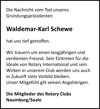 Traueranzeige von Waldemar Karl Schewe von Mitteldeutsche Zeitung Naumburg/Nebra