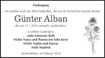 Traueranzeige von Günter Alban von Super Sonntag Aschersleben