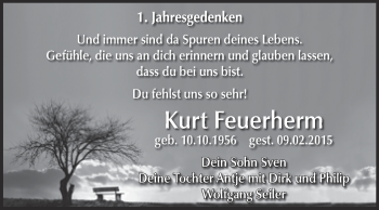 Traueranzeige von Kurt Feuerherm von Wochenspiegel Mansfelder Land