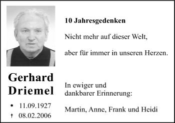 Traueranzeige von Gerhard Driemel von Mitteldeutsche Zeitung Bernburg