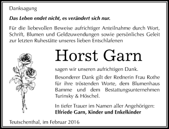 Traueranzeige von Horst Garn von Mitteldeutsche Zeitung Halle/Saalkreis