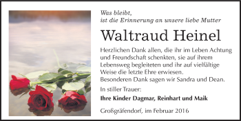 Traueranzeige von Waltraud Heinel von Mitteldeutsche Zeitung Merseburg/Querfurt
